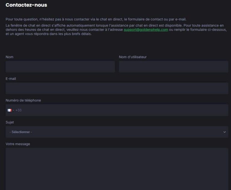 GoldenPlay Casino support client